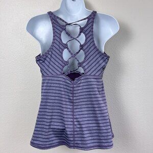 Prana Filament Yoga Tank Top Womens S Purple Striped Laced Back Sports Bra